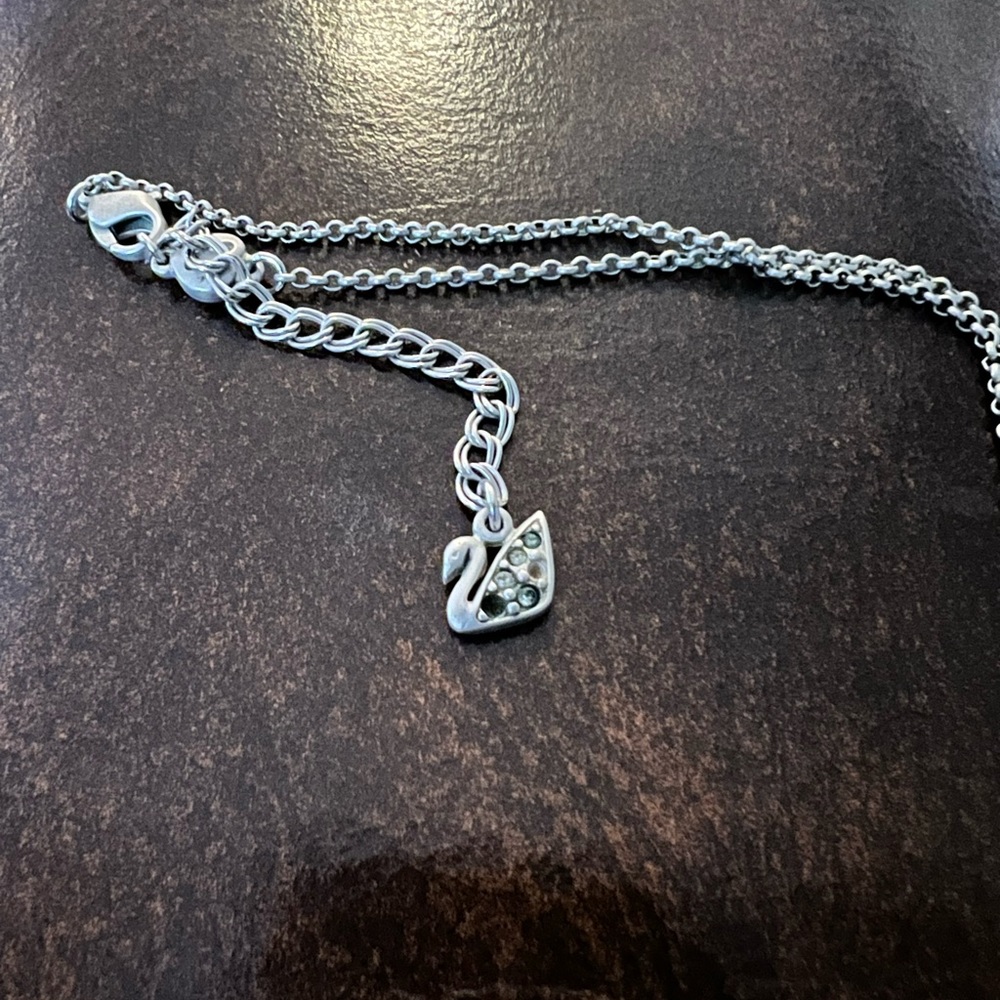 Swarovski Silver Heart Crystal Lined Pendant on Silver Tone Chain - Picture 2 of 5